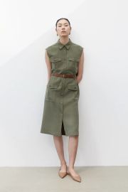 Belted Cargo Dress - Sleeveless - Midi - Dark khaki green - Ladies HampM US at H&M